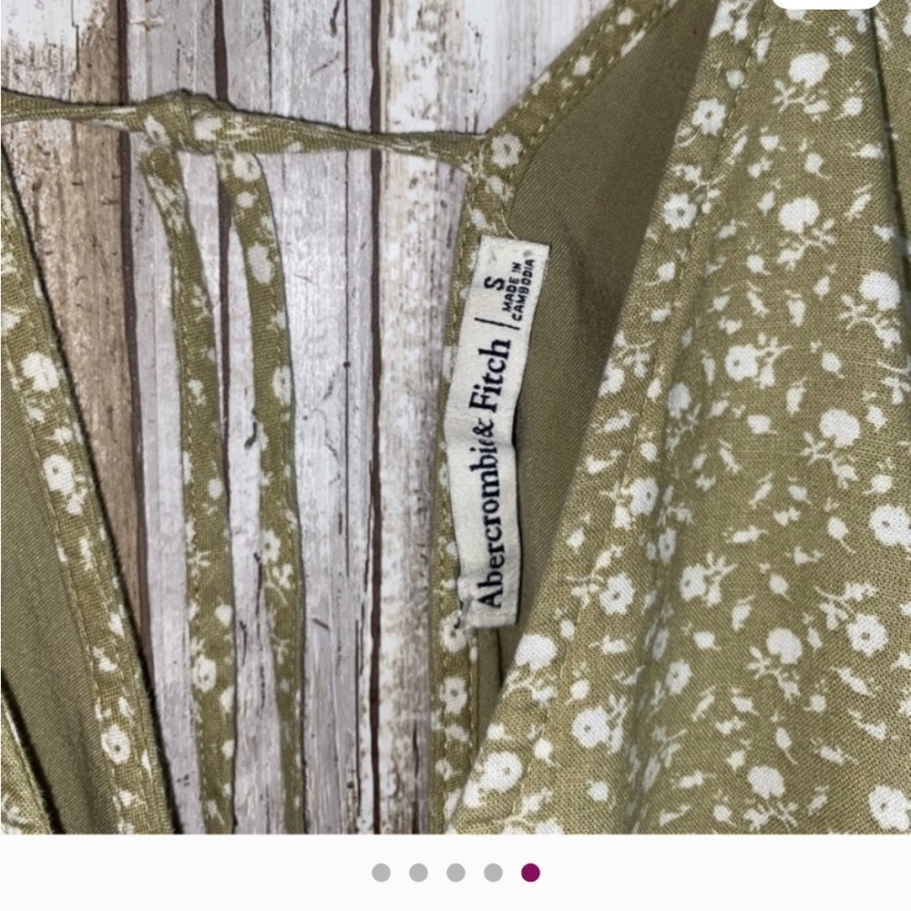 Abercrombie & Fitch Floral Green V-Neck Peplum Women's Top Cotton/Linen blend - Picture 2 of 2